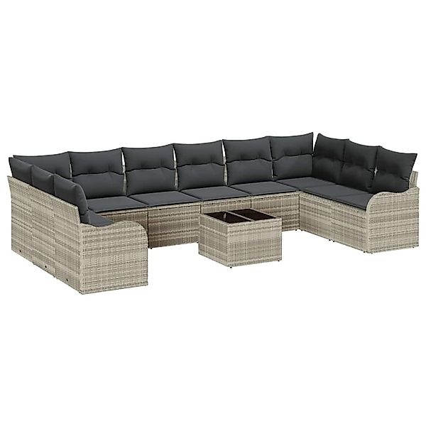 vidaXL Garten-Sofa-Set mit Kissen 11-Tlg Hellgrau Poly Rattan 3345892 günstig online kaufen