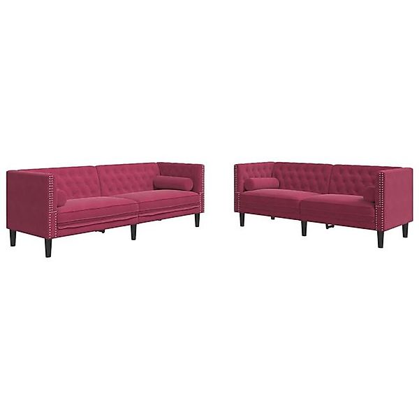 vidaXL Sofa 2-tlg. Chesterfield-Sofa-Set mit Nackenrollen Rot Samt günstig online kaufen