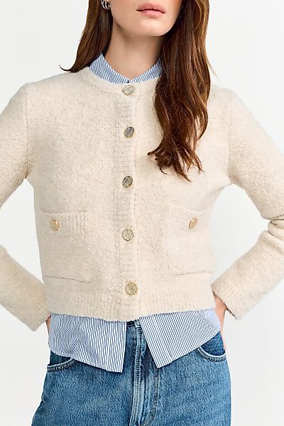 RICHROYAL Cardigan, Boucle, gerader Form, Schmuckknöpfe, Rundhals günstig online kaufen