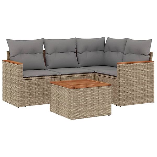 vidaXL 5-Tlg Garten-Sofagarnitur mit Kissen Beige Poly Rattan 3258342 günstig online kaufen
