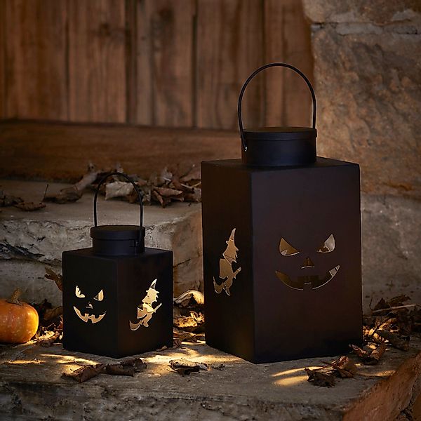 2er Set schwarze Halloween Laternen aus Metall günstig online kaufen