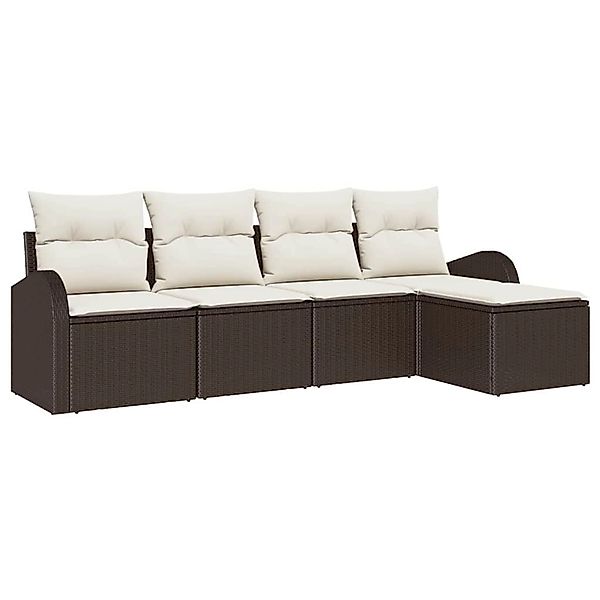 vidaXL Garten-Sofa-Set mit Kissen 5-Tlg Braun und Weiß Poly Rattan 3354667 günstig online kaufen