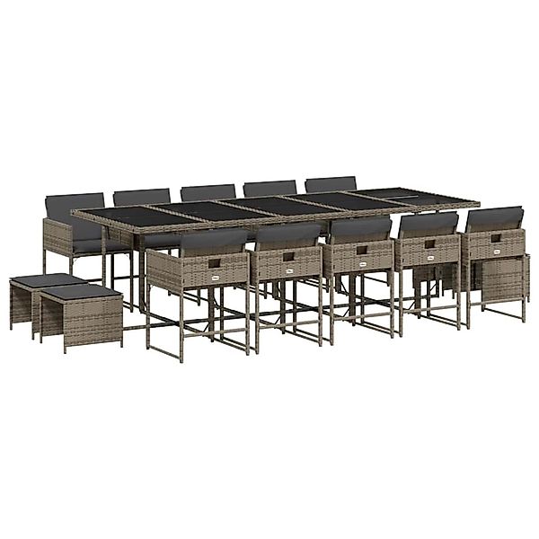 vidaXL 15-Tlg Garten-Essgruppe mit Kissen Grau Poly Rattan 3211352 günstig online kaufen