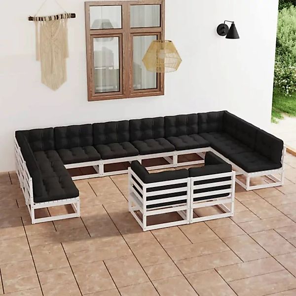 12-tlg. Garten-lounge-set Mit Kissen Weiß Kiefer Massivholz günstig online kaufen