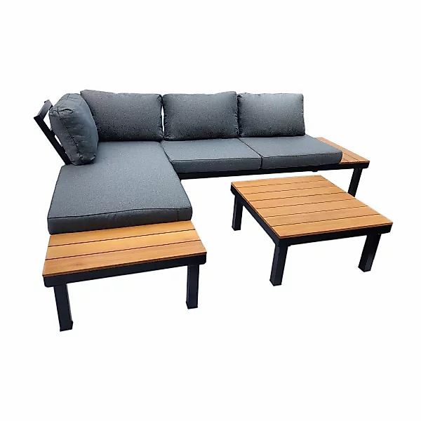 MR.DEKO Gartenlounge-Set Noja 2-tlg. Aluminium + Eukalyptus Bank mit Kissen günstig online kaufen