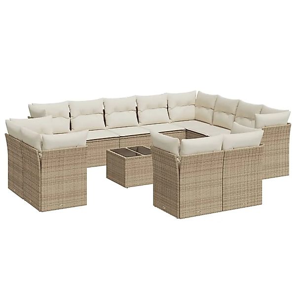 vidaXL 13-Tlg Garten-Sofagarnitur mit Kissen Beige Poly Rattan 3250377 günstig online kaufen