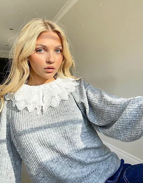 Object – Grauer Pullover mit extragroßem Kragen günstig online kaufen