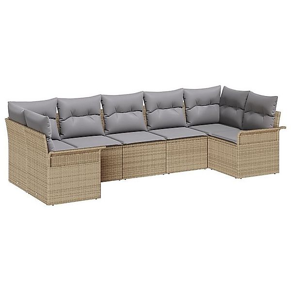 vidaXL Loungesofa 7-tlg. Garten-Sofagarnitur mit Kissen Beige Poly Rattan, günstig online kaufen