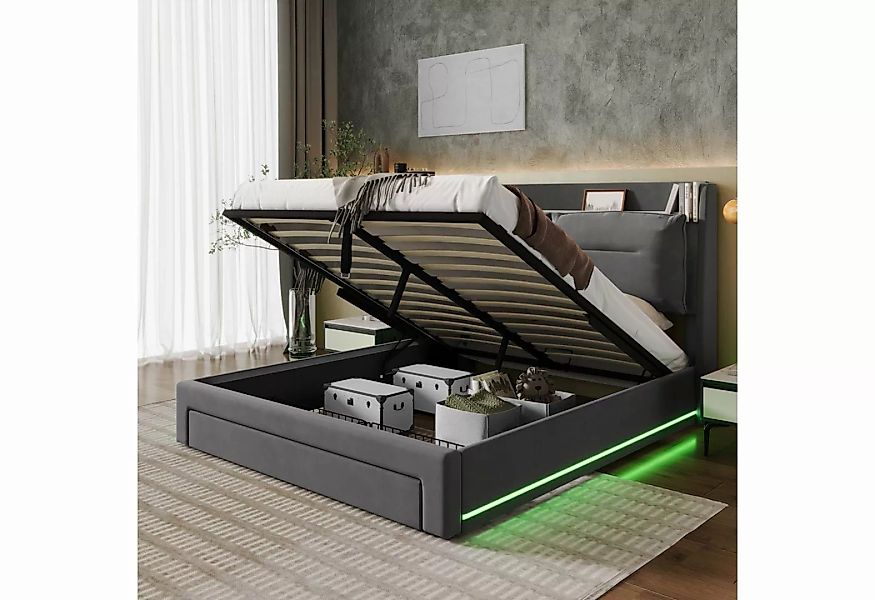 REDOM Polsterbett Hydraulisches Bett (LED-Licht-Polsterbett, mit Lattenrost günstig online kaufen
