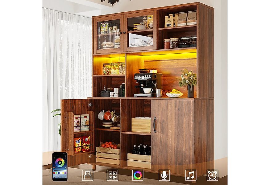 Flieks Küchenbuffet mit LED-Beleuchtung, Glas-Schiebetüren und Türregalen ( günstig online kaufen