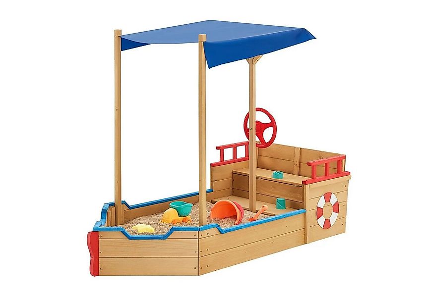 Juskys Sandkasten Käpt´n Pit, Piratenschiff aus Holz, mit Bodenplane, Staur günstig online kaufen