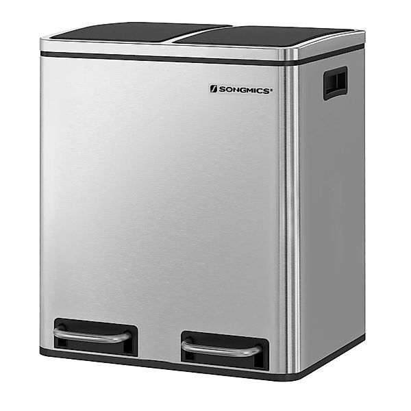 Songmics Mülleimer Pary 2 Fächern x 15, Silber-Schwarz günstig online kaufen