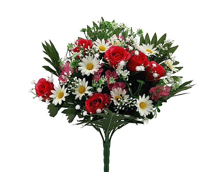 Kunstblumenstrauß Künstlicher Rosen-Strauß 37cm. Weiß Rosa Pink. Rose Marge günstig online kaufen