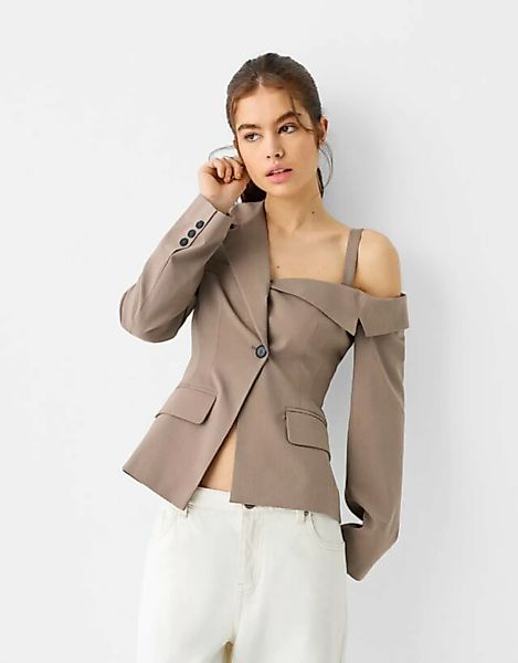 Bershka Asymmetrischer Blazer Mit Trägern Damen Xs Nerzfarbe günstig online kaufen