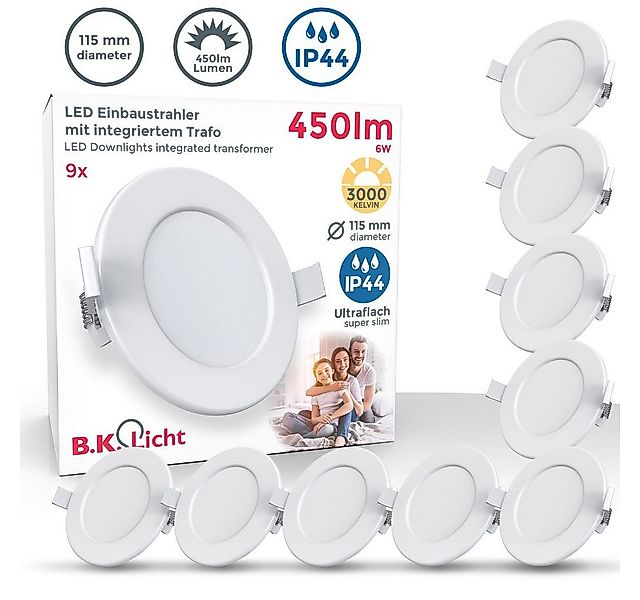 B.K.Licht LED Einbaustrahler Bad Einbauleuchten 9er Set Ultra-flach Ø115x30 günstig online kaufen