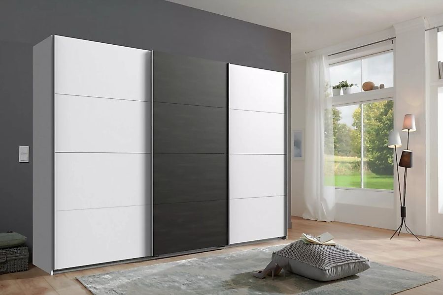 freiraum Schwebetürenschrank Minden in WEISS + RAW STEEL - 270x208x65cm (Bx günstig online kaufen