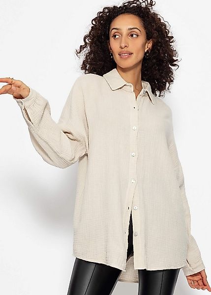 SASSYCLASSY Langarmbluse Oversize Musselin Bluse Damen kurz Langarm Elegant günstig online kaufen