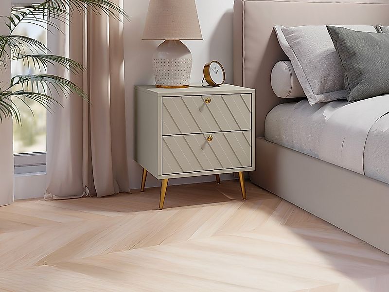 Nachttisch mit 2 Schubladen - Beige - TEODA von Pascal Morabito günstig online kaufen