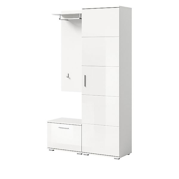 Inn.Furn Garderoben-Set 3-teilig Weiß Hochglanz 110 cm Viel Stauraum Grazie günstig online kaufen