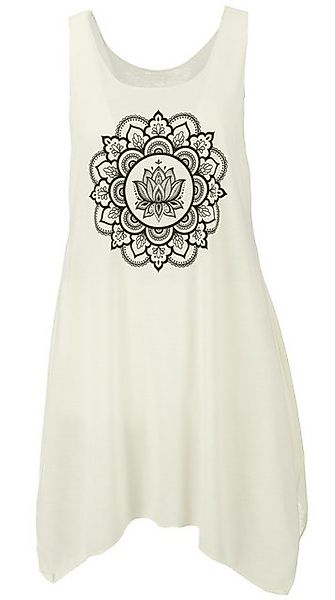 Guru-Shop Midikleid Minikleid mit Ethnodruck - creme Lotus alternative Bekl günstig online kaufen