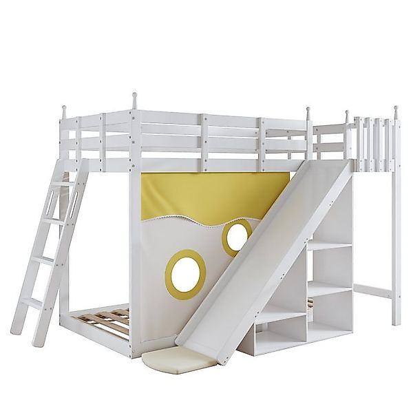 IDEASY Etagenbett 90x200cm, Holzbett mit Treppe und Zäune, Jugendbett (Funk günstig online kaufen