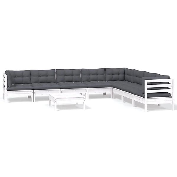 vidaXL 9-tlg Garten-Lounge-Set mit Kissen Weiß Kiefer Massivholz Modell 28 günstig online kaufen