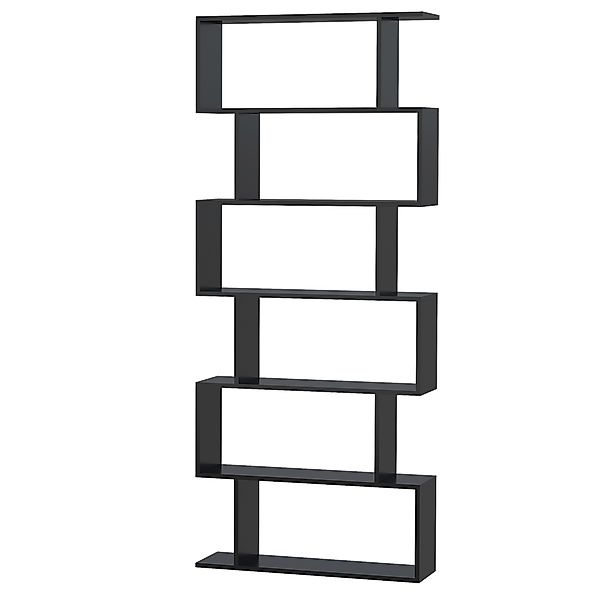 HOMCOM Bücherregal im Zickzack-Design 80B x 23T x 192H cm 6 Ebenen Schwarz günstig online kaufen