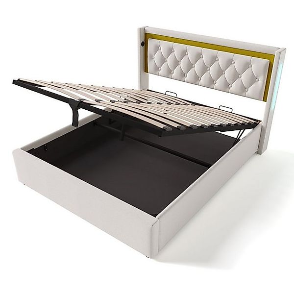OKWISH Polsterbett LED Doppelbett (Stauraumbetten Bettkasten mit USB Typ C günstig online kaufen