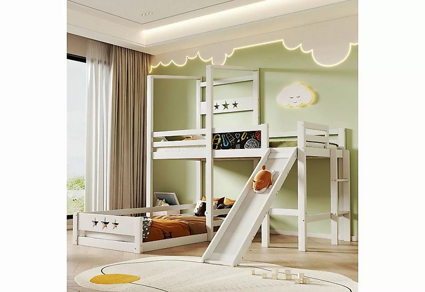REDOM Kinderbett Etagenbett mit Tafel und Rutsche (Hochbett mit Leiter 90x2 günstig online kaufen