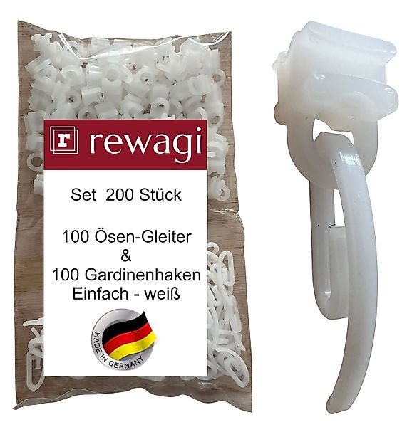 rewagi Gardinengleiter 100 Gardinenhaken Einfach & 100 Ösen-Gleiter SUW für günstig online kaufen