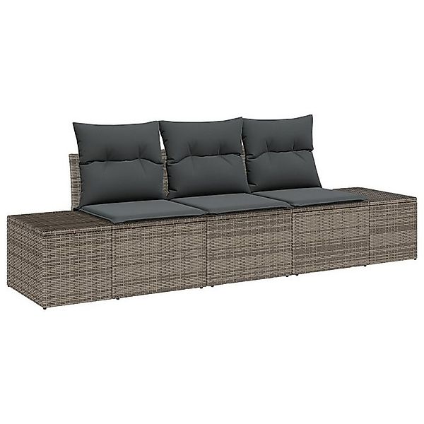 vidaXL Loungesofa 3er Garten Sofa Set mit Kissen Grau Poly Rattan, 3 Teile günstig online kaufen