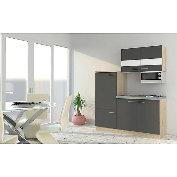 Respekta Miniküche KB160ESGMI 160 cm Grau-Eiche Sonoma Nachbildung Mikrowel günstig online kaufen