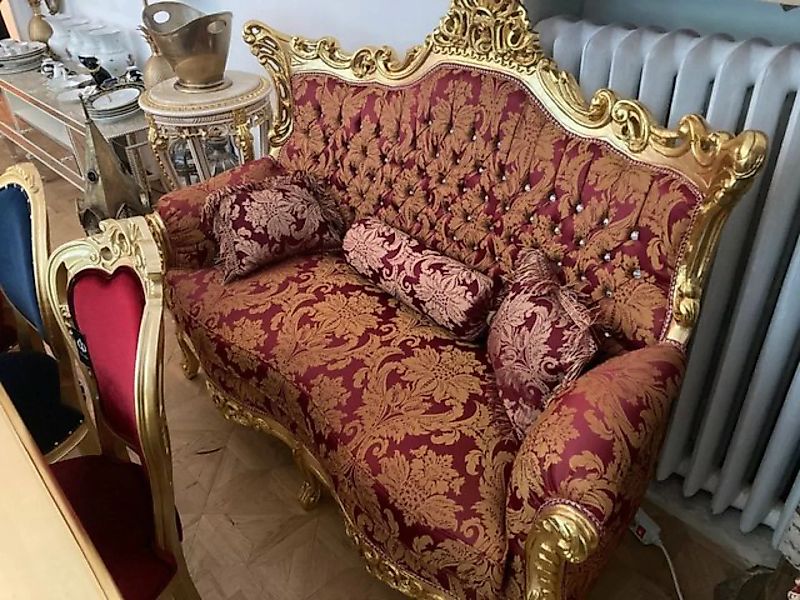 Casa Padrino 2-Sitzer Barock 2er Sofa Bordeaux Muster / Gold mit Bling Blin günstig online kaufen