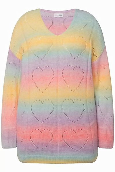 MIAMODA Strickpullover Pullover Farbverlauf Herz-Ajourmuster V-Ausschnitt günstig online kaufen