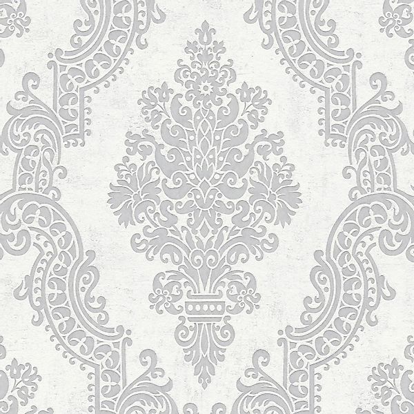PROFHOME 397655-GU Barock Tapete Ornament schimmernd Weiß Grau 0,53 m x 10, günstig online kaufen