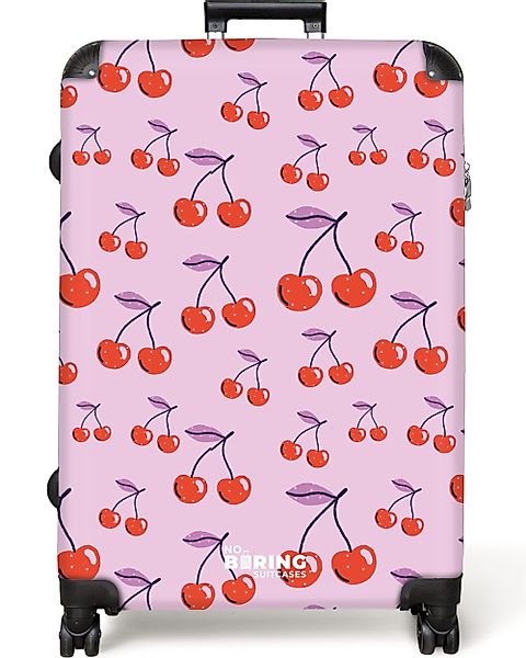 NoBoringSuitcases.com© Hartschalen-Trolley Lila mit roten Kirschen günstig online kaufen