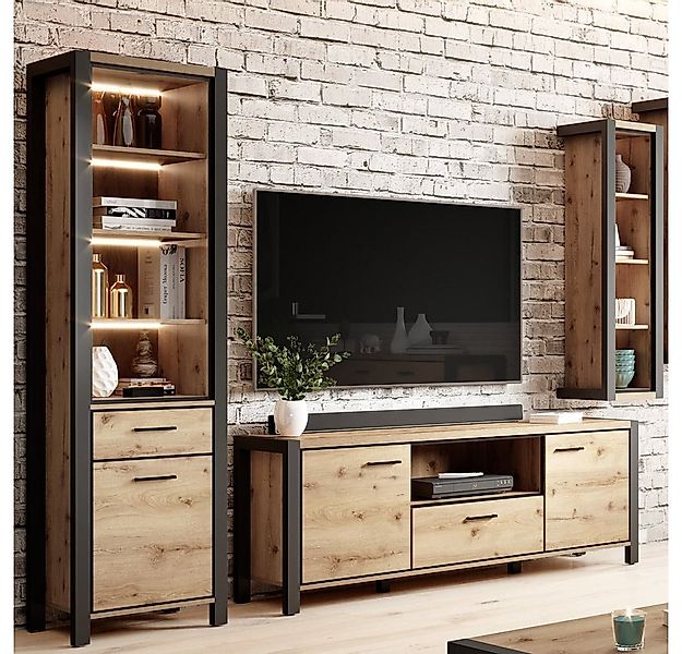 Lomadox Wohnwand ACCRA-83, (3-St), Moderne in Taurus Eiche Nb. mit Beleucht günstig online kaufen
