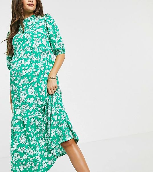 New Look Maternity – Gestuftes Midi-Hängerkleid aus Crinkle-Stoff mit grüne günstig online kaufen