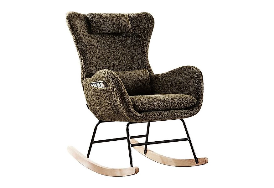 MODFU Schaukelstuhl Teddy Plüsch-Swingsessel mit Holzsockel (Schaukelstuhl günstig online kaufen