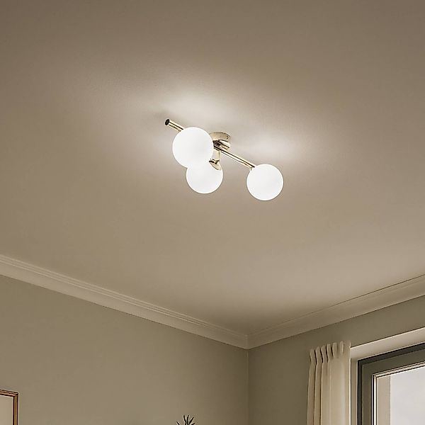 Deckenleuchte Drum, goldfarben, 3-flammig, Glas, Länge 46 cm günstig online kaufen