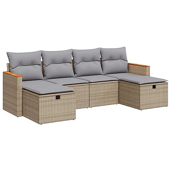 vidaXL 6-Tlg Garten-Sofagarnitur mit Kissen Beige Poly Rattan 3325944 günstig online kaufen