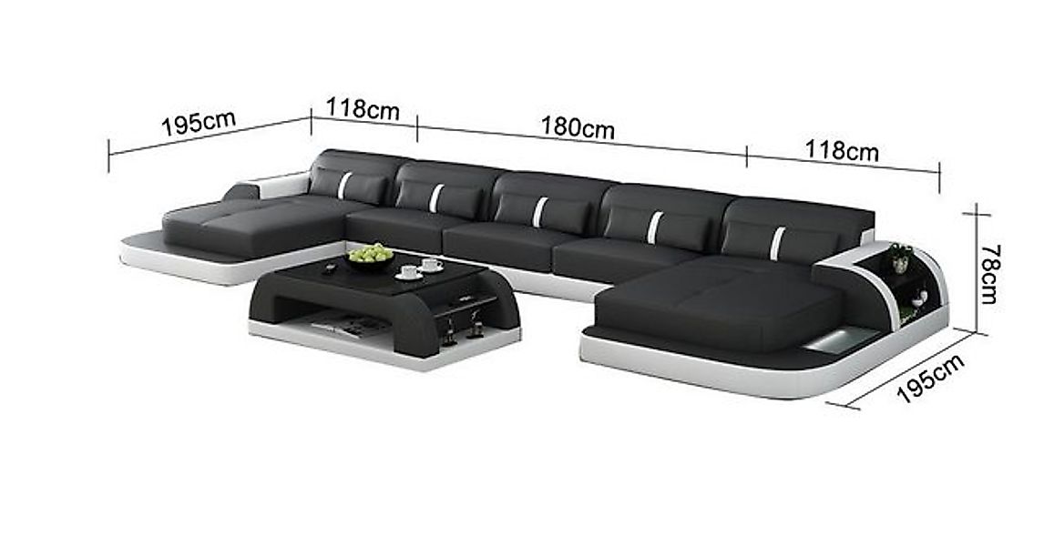 Xlmoebel Ecksofa Neues Ledersofa in U-Form mit USB-Anschluss für Ecksofa Wo günstig online kaufen