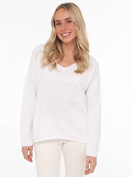 Zwillingsherz Sweatshirt "Positive Mind" ausgefranster V-Ausschnitt, günstig online kaufen