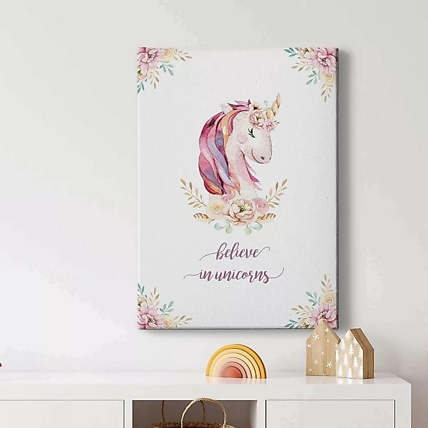 Bricoflor Rosa Leinwand Bild Mit Einhorn Mädchenzimmer Und Babyzimmer Wandb günstig online kaufen