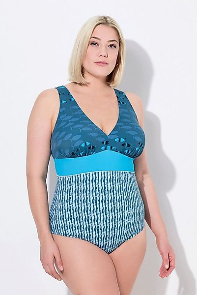 Ulla Popken Badeanzug Badeanzug Fische Softcups V-Ausschnitt recycelt günstig online kaufen