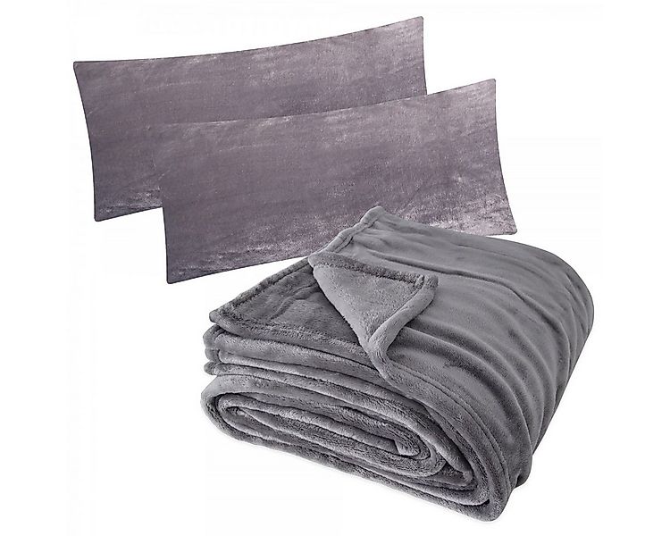 Wohndecke, Heubergshop, 150x200cm + 2 x 40x80cm Kissenbezug Set Fleece Flau günstig online kaufen
