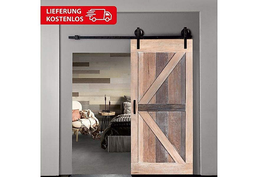 INDO Schiebetür Premium Holzschiebetür Scheunentor, 100x215 cm, leicht zu i günstig online kaufen