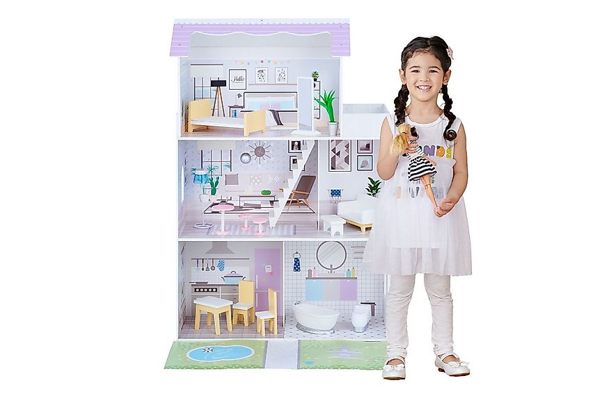 TEAMSON™ KIDS    Puppenhaus Puppenhaus Holz drei Etagen mit modernen Moebel günstig online kaufen