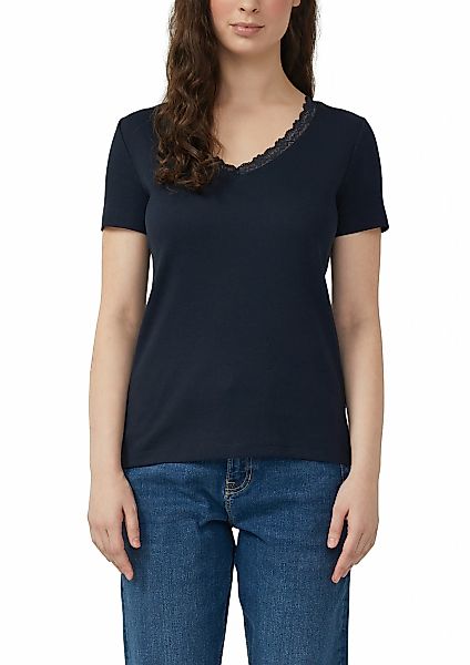 s.Oliver Kurzarmshirt mit V-Ausschnitt und Spitze günstig online kaufen