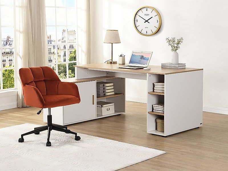 Bürostuhl höhenverstellbar - Samt - Terrakotta & Schwarz  - PEGA von Pascal günstig online kaufen